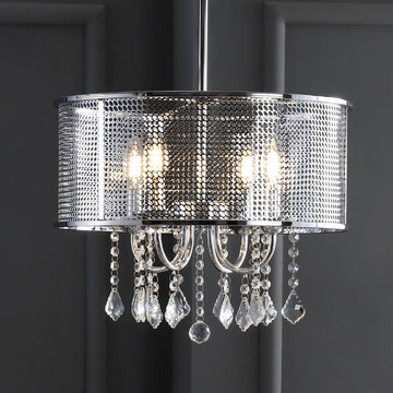 Avah Metal/Crystal Adjustable LED Drop Chandelier - JONATHAN Y